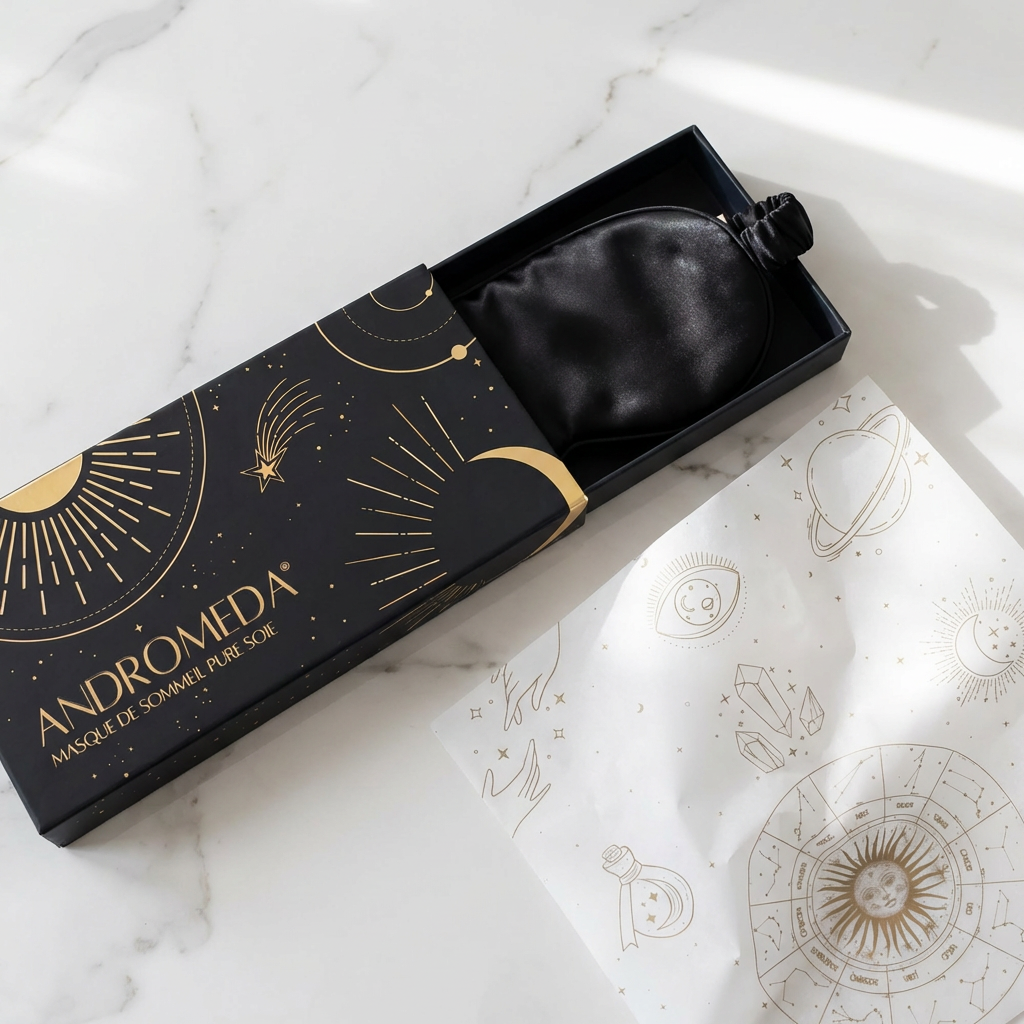 Masque de sommeil en soie de mûrier Andromeda — détail matière soie grade 6A 22 mommes