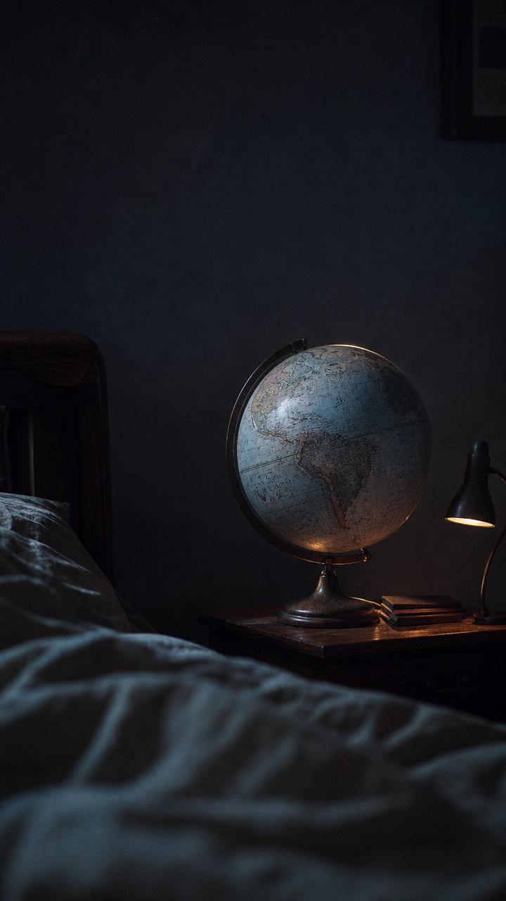 Globe éclairé par une lampe de chevet